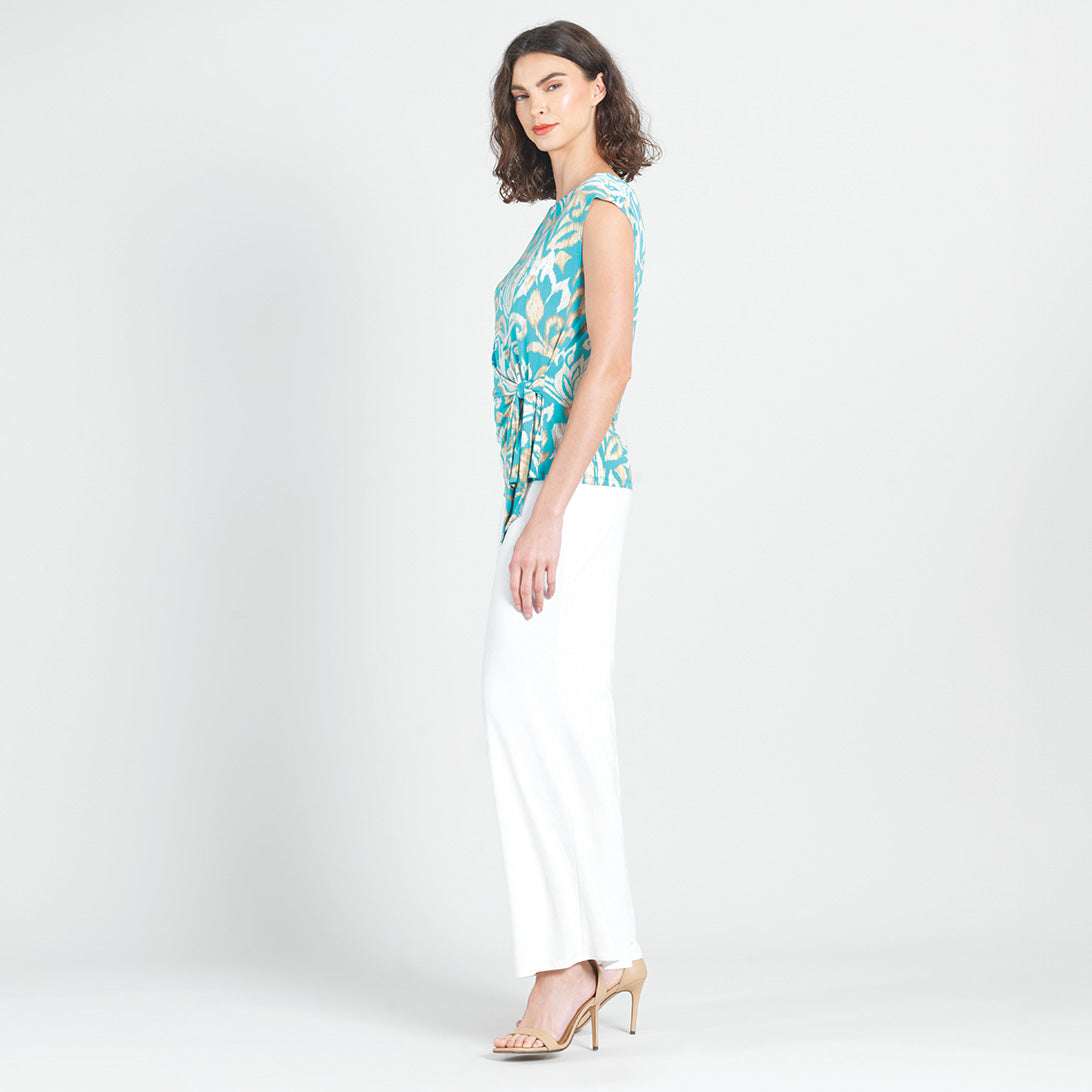 Clara Sunwoo Quality - Butter Knit - Cap Sleeve Side Tie Top - Paisley Lotus-Turquoise - Final Sale