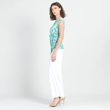 Clara Sunwoo Quality - Butter Knit - Cap Sleeve Side Tie Top - Paisley Lotus-Turquoise - Final Sale
