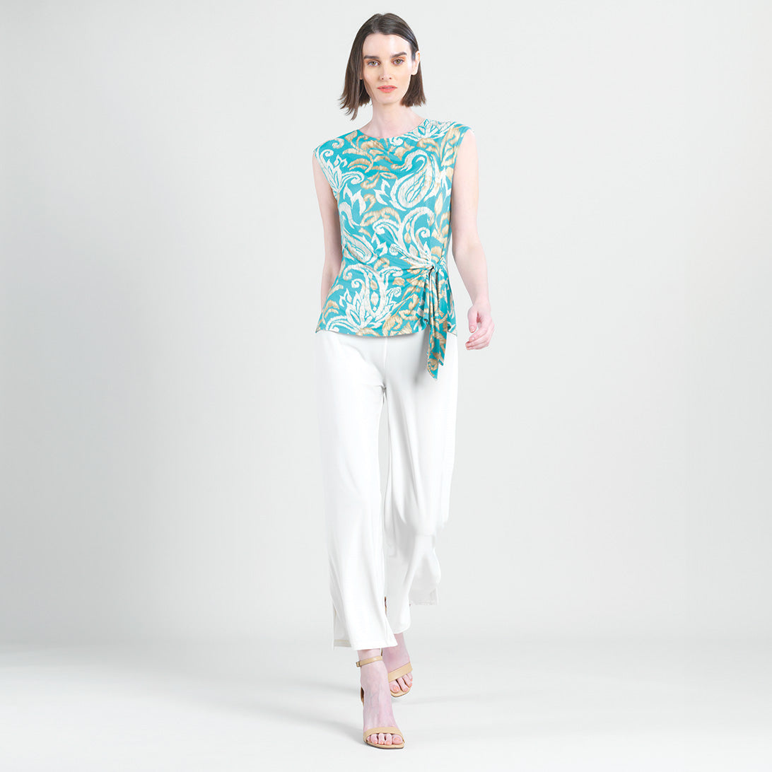 Clara Sunwoo Quality - Butter Knit - Cap Sleeve Side Tie Top - Paisley Lotus-Turquoise - Final Sale