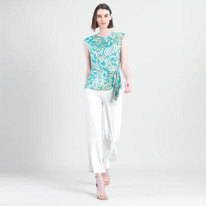 Clara Sunwoo Quality - Butter Knit - Cap Sleeve Side Tie Top - Paisley Lotus-Turquoise - Final Sale