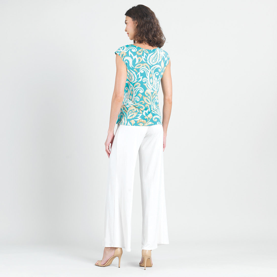 Clara Sunwoo Quality - Butter Knit - Cap Sleeve Side Tie Top - Paisley Lotus-Turquoise - Final Sale