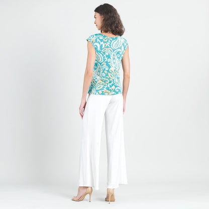 Clara Sunwoo Quality - Butter Knit - Cap Sleeve Side Tie Top - Paisley Lotus-Turquoise - Final Sale