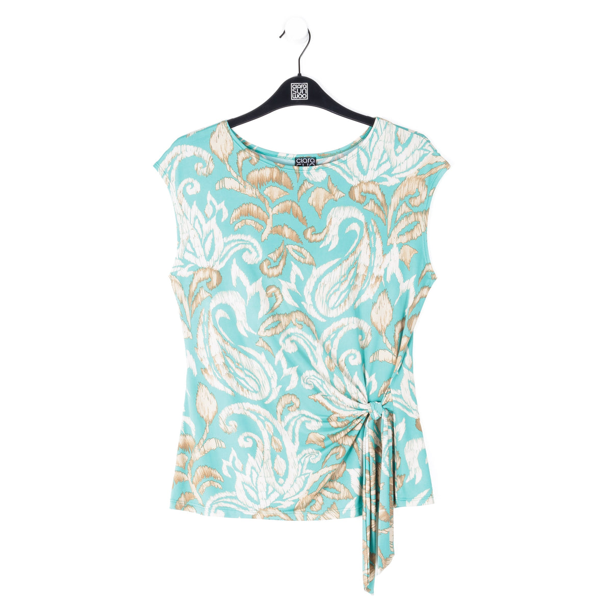 Clara Sunwoo Quality - Butter Knit - Cap Sleeve Side Tie Top - Paisley Lotus-Turquoise - Final Sale