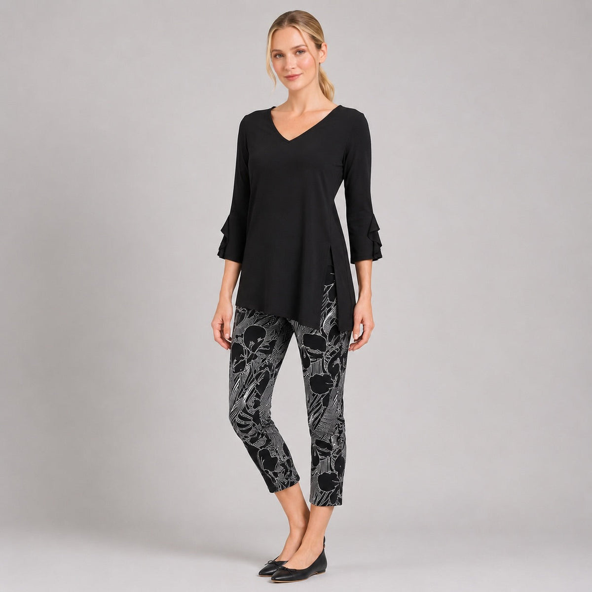 Clara Sunwoo Latest - Flutter Cuff Side Vent Tunic - Black - Final Sale!