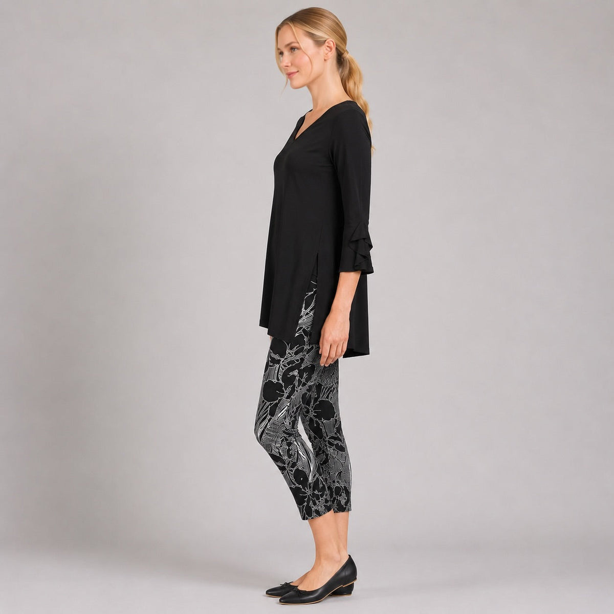 Clara Sunwoo Latest - Flutter Cuff Side Vent Tunic - Black - Final Sale!