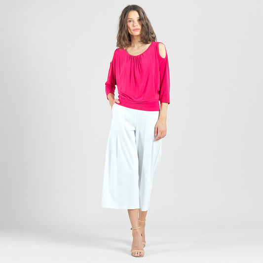 Clara Sunwoo New - Open Shoulder Blouson Waist Top - Hot Pink - Final Sale!