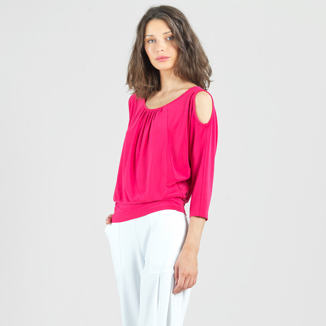 Clara Sunwoo New - Open Shoulder Blouson Waist Top - Hot Pink - Final Sale!