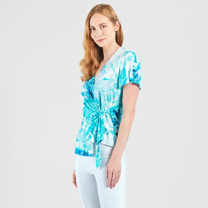 Clara Sunwoo Deals - Surplice Faux Wrap Side Tie Top - Ocean Petal - Final Sale