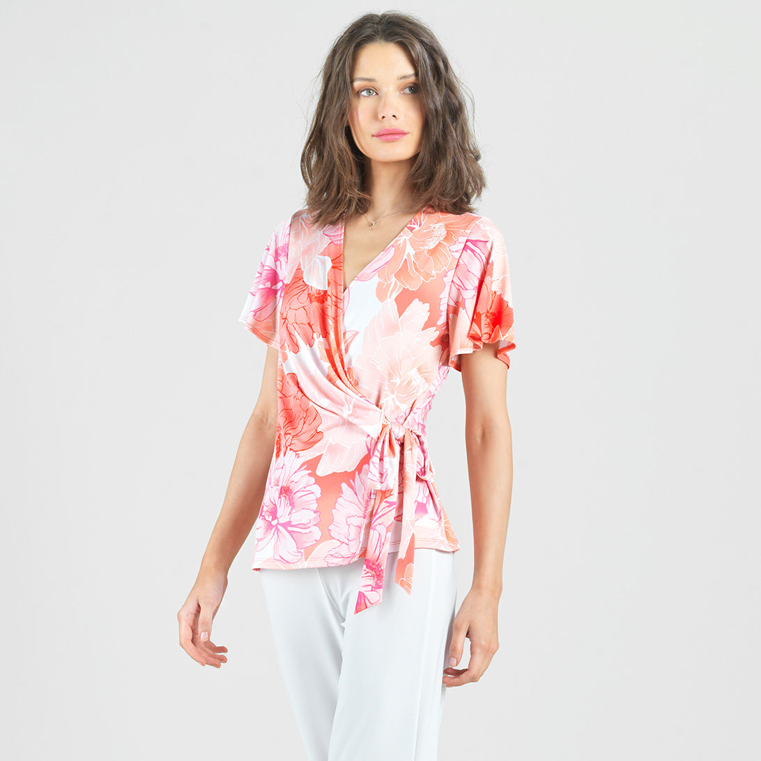 Clara Sunwoo Sale - Butter Knit - Surplice Faux Wrap Side Tie Top - Sunset Petals - Final Sale