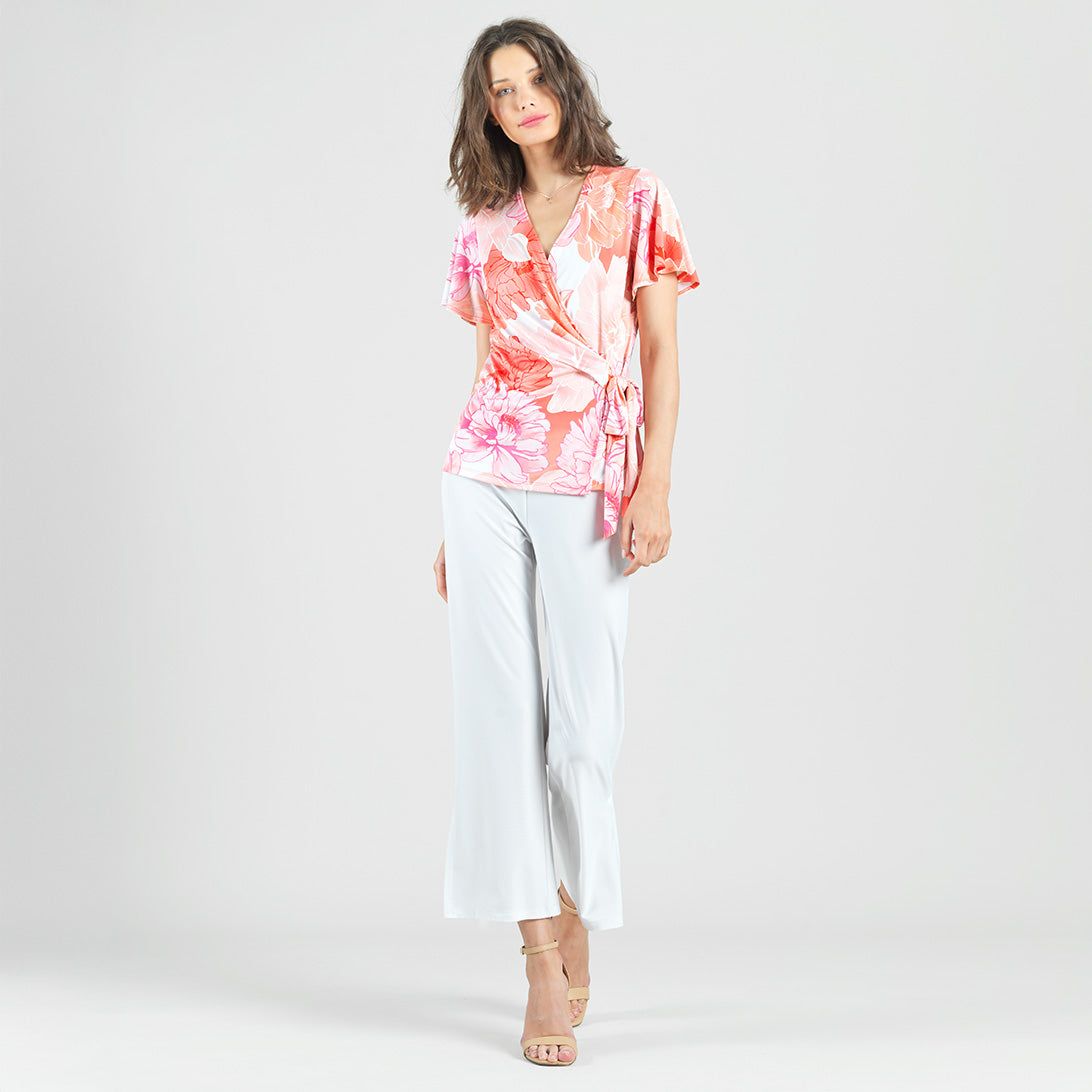 Clara Sunwoo Sale - Butter Knit - Surplice Faux Wrap Side Tie Top - Sunset Petals - Final Sale