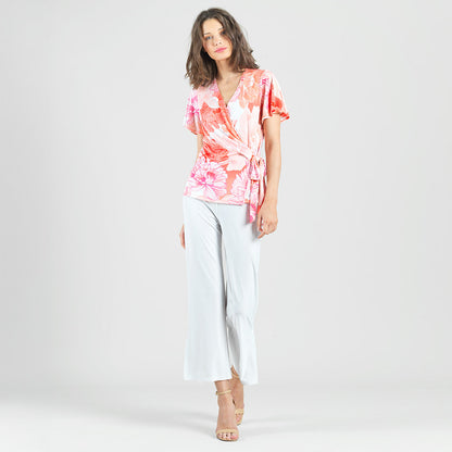 Clara Sunwoo Sale - Butter Knit - Surplice Faux Wrap Side Tie Top - Sunset Petals - Final Sale