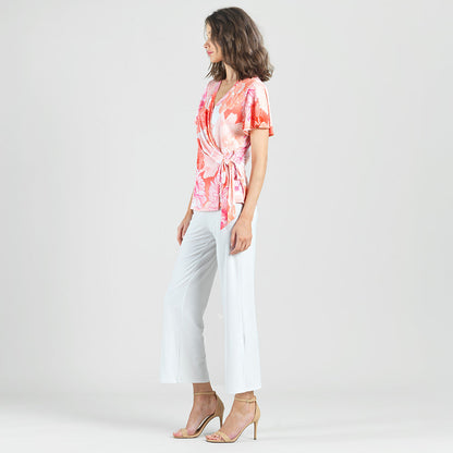 Clara Sunwoo Sale - Butter Knit - Surplice Faux Wrap Side Tie Top - Sunset Petals - Final Sale