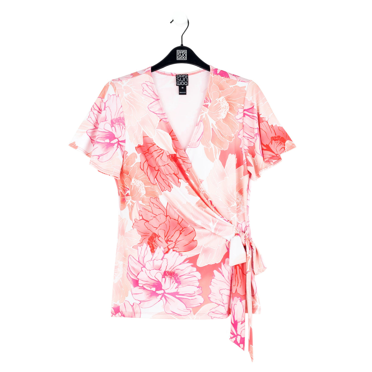 Clara Sunwoo Sale - Butter Knit - Surplice Faux Wrap Side Tie Top - Sunset Petals - Final Sale