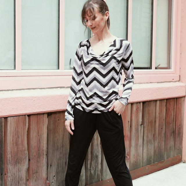 Clara Sunwoo Discount - Cowl Neck Side Ruched Top - Chevron - Final Sale!