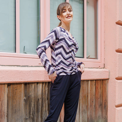 Clara Sunwoo Discount - Cowl Neck Side Ruched Top - Chevron - Final Sale!