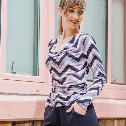 Clara Sunwoo Discount - Cowl Neck Side Ruched Top - Chevron - Final Sale!
