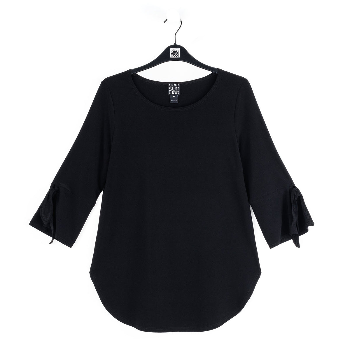 Clara Sunwoo Featured - Tie Cuff Curved Hem Tunic - Black - Final Sale