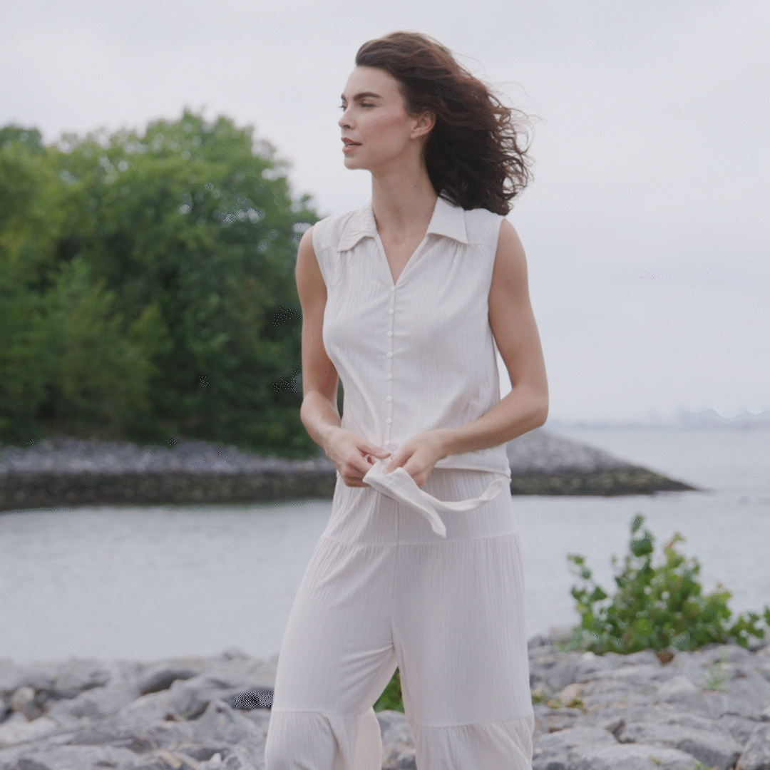 Clara Sunwoo Special Offer - Soft Pleat Knit - Sleeveless Button Down Tie Hem Top - Ivory - Final Sale!