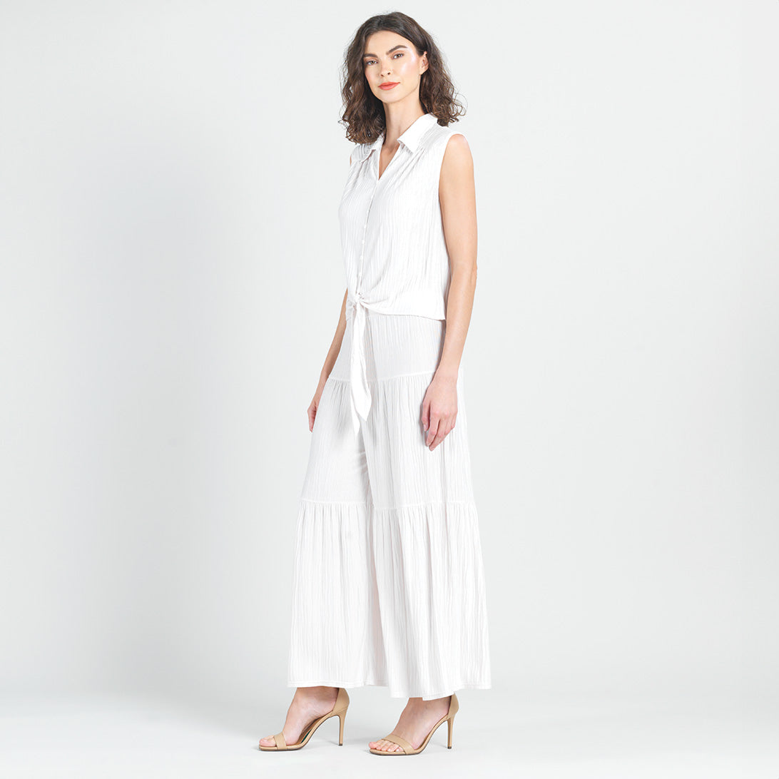 Clara Sunwoo Special Offer - Soft Pleat Knit - Sleeveless Button Down Tie Hem Top - Ivory - Final Sale!