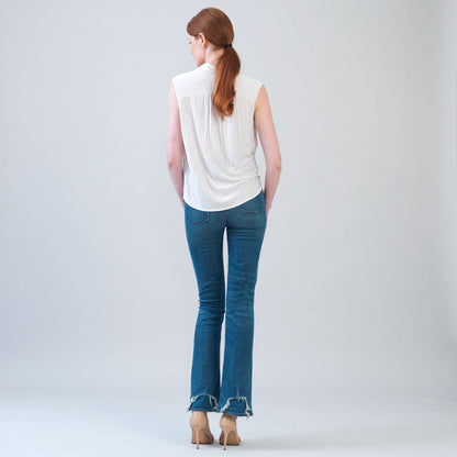 Clara Sunwoo Special Offer - Soft Pleat Knit - Sleeveless Button Down Tie Hem Top - Ivory - Final Sale!