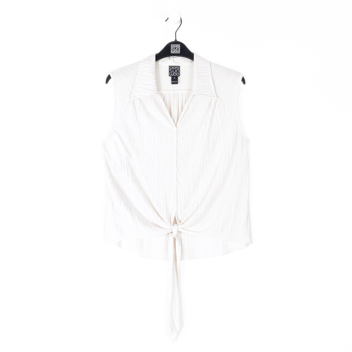 Clara Sunwoo Special Offer - Soft Pleat Knit - Sleeveless Button Down Tie Hem Top - Ivory - Final Sale!