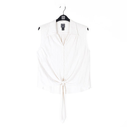 Clara Sunwoo Special Offer - Soft Pleat Knit - Sleeveless Button Down Tie Hem Top - Ivory - Final Sale!