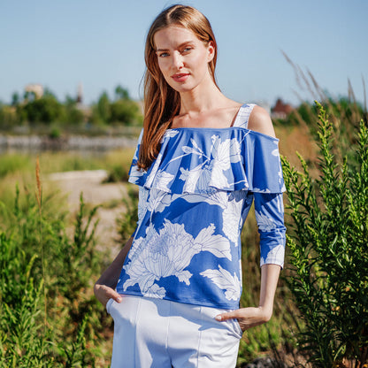Clara Sunwoo Signature - Butter Knit - Open Shoulder Ruffle Top - Mum Sketch - Final Sale