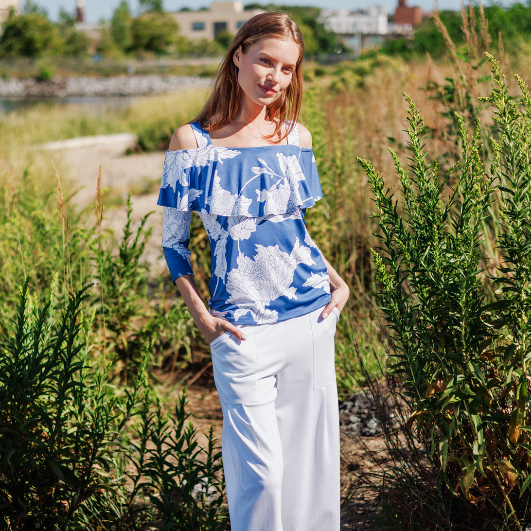 Clara Sunwoo Signature - Butter Knit - Open Shoulder Ruffle Top - Mum Sketch - Final Sale
