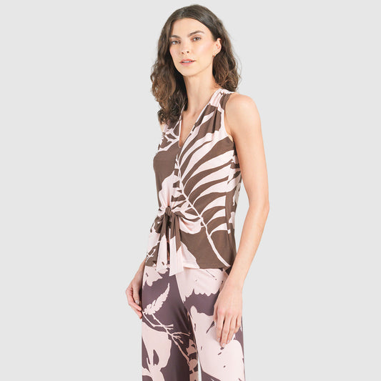 Clara Sunwoo Latest - Sleeveless V-Neck Center Front Tie Top - Floral Stem - Final Sale