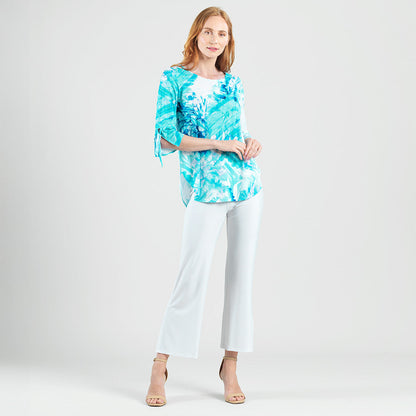 Clara Sunwoo Trusted - Tie Cuff Curved Hem Tunic - Ocean Petal - Final Sale