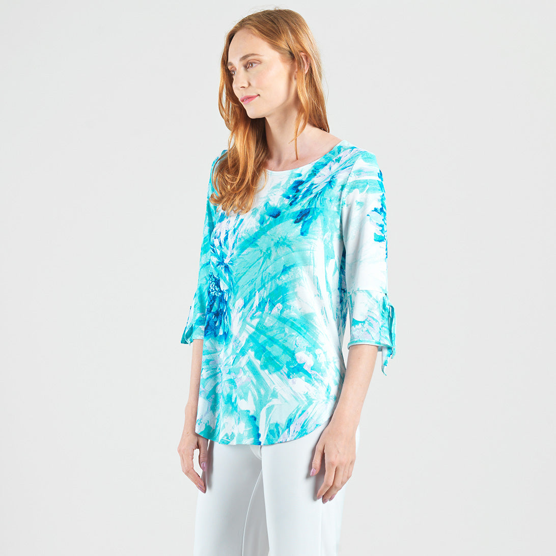 Clara Sunwoo Trusted - Tie Cuff Curved Hem Tunic - Ocean Petal - Final Sale