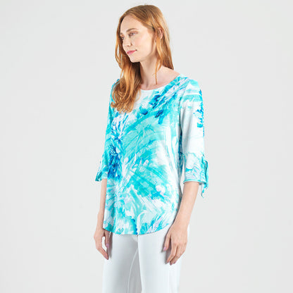 Clara Sunwoo Trusted - Tie Cuff Curved Hem Tunic - Ocean Petal - Final Sale
