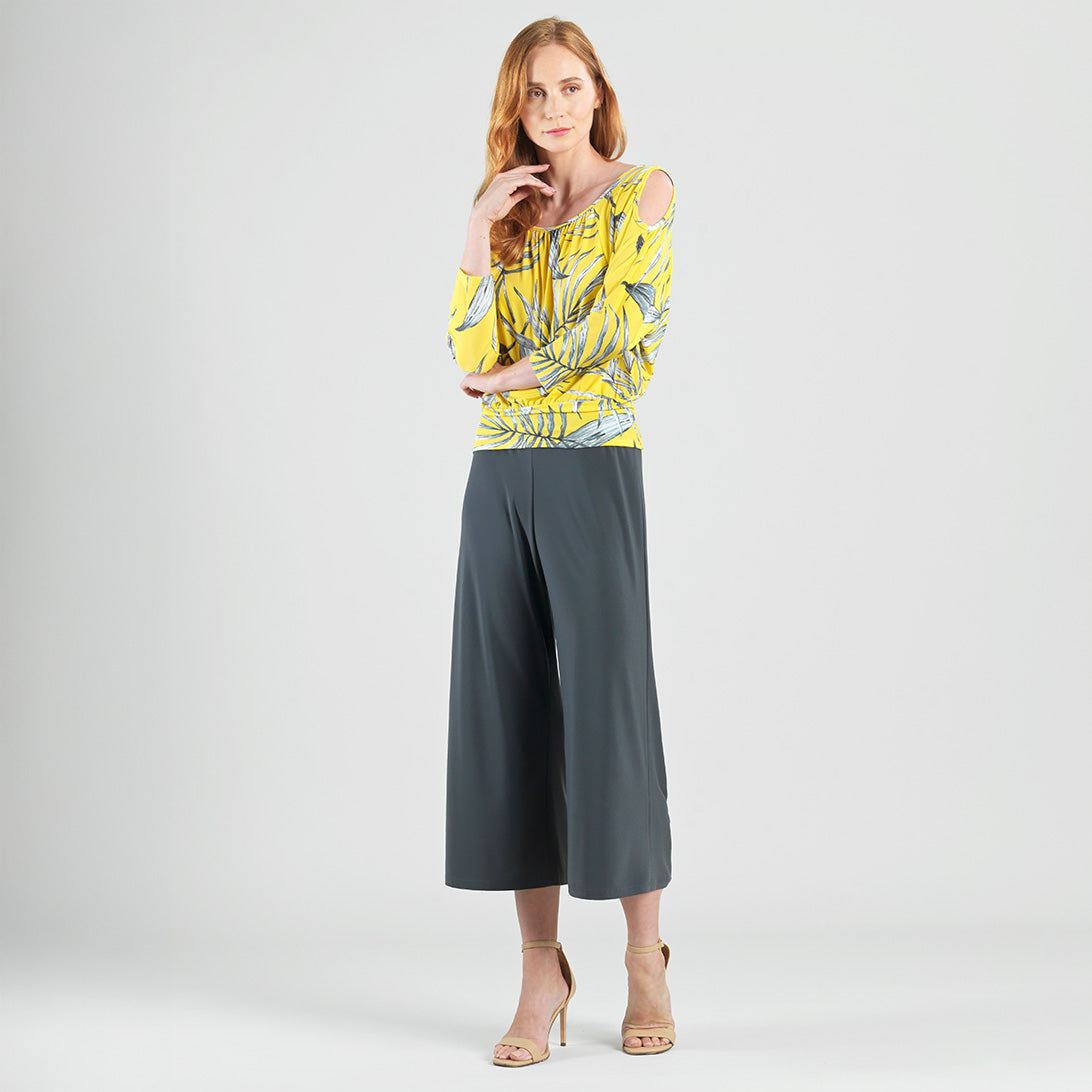 Clara Sunwoo Everyday - Open Shoulder Blouson Waist Top - Sunlit Palm - Final Sale