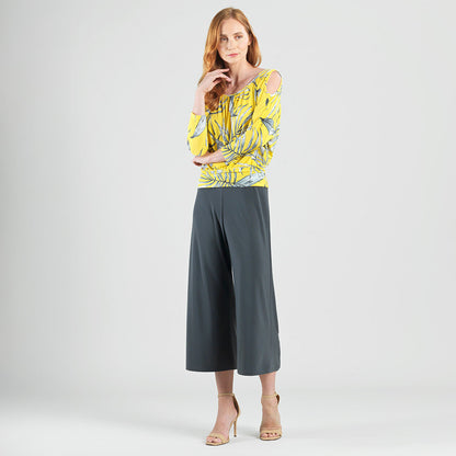 Clara Sunwoo Everyday - Open Shoulder Blouson Waist Top - Sunlit Palm - Final Sale