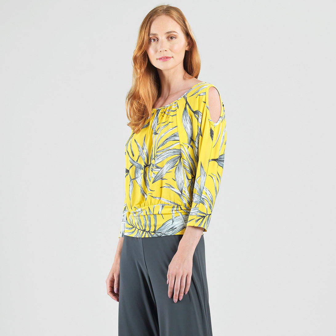 Clara Sunwoo Everyday - Open Shoulder Blouson Waist Top - Sunlit Palm - Final Sale