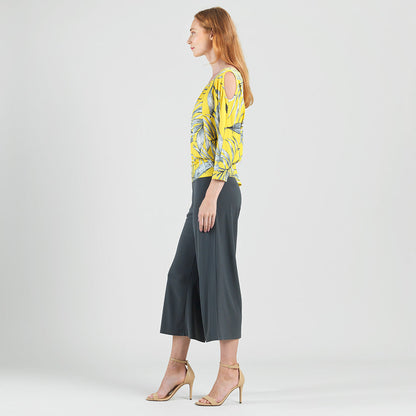 Clara Sunwoo Everyday - Open Shoulder Blouson Waist Top - Sunlit Palm - Final Sale