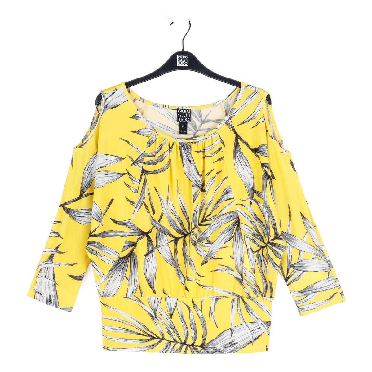 Clara Sunwoo Everyday - Open Shoulder Blouson Waist Top - Sunlit Palm - Final Sale