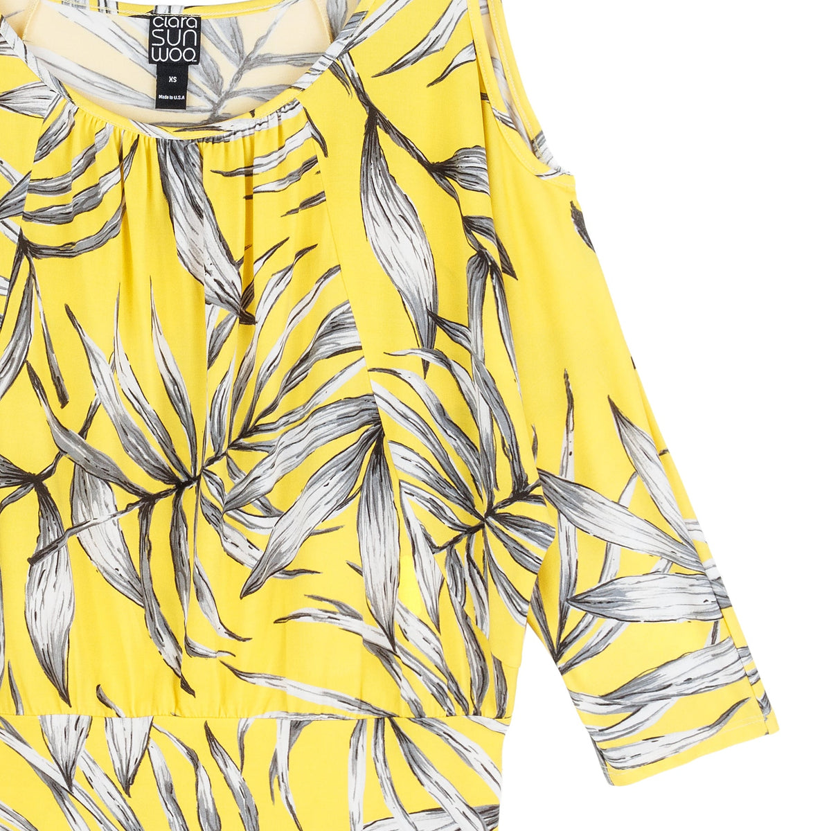 Clara Sunwoo Everyday - Open Shoulder Blouson Waist Top - Sunlit Palm - Final Sale