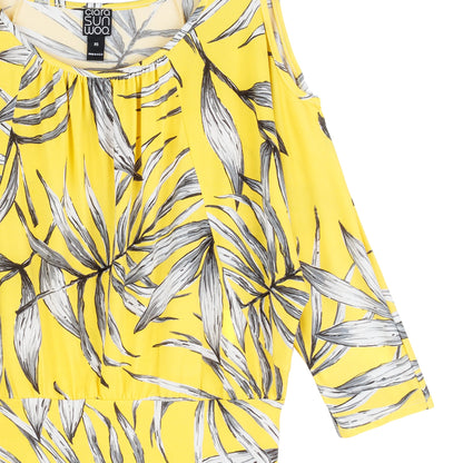 Clara Sunwoo Everyday - Open Shoulder Blouson Waist Top - Sunlit Palm - Final Sale
