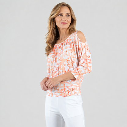 Clara Sunwoo Classic - Open Shoulder Blouson Waist Top - Damask Motif - Final Sale