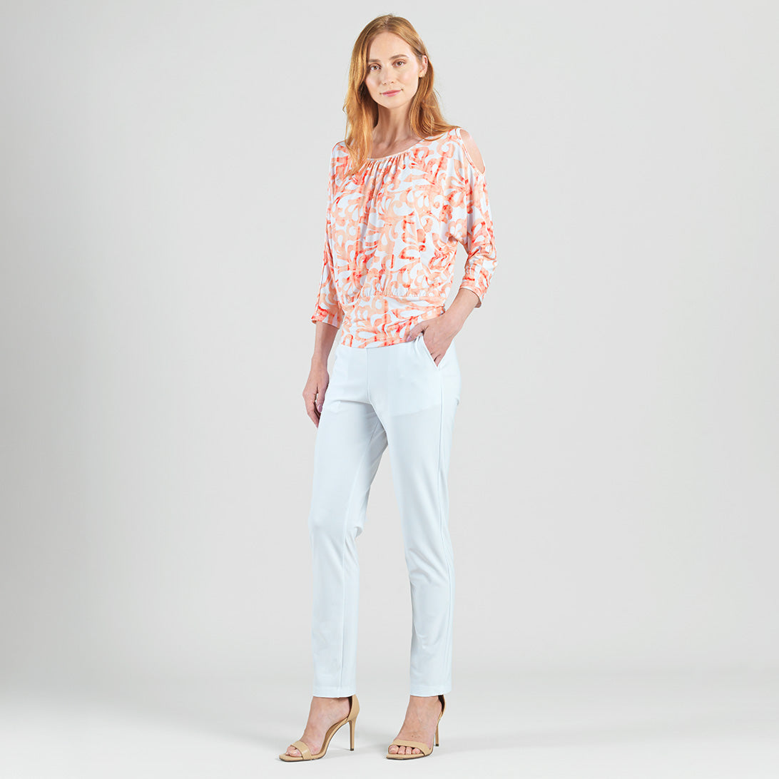 Clara Sunwoo Classic - Open Shoulder Blouson Waist Top - Damask Motif - Final Sale