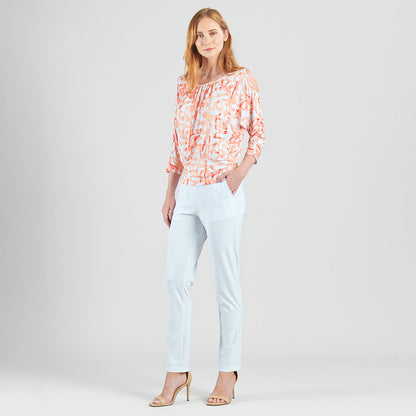 Clara Sunwoo Classic - Open Shoulder Blouson Waist Top - Damask Motif - Final Sale