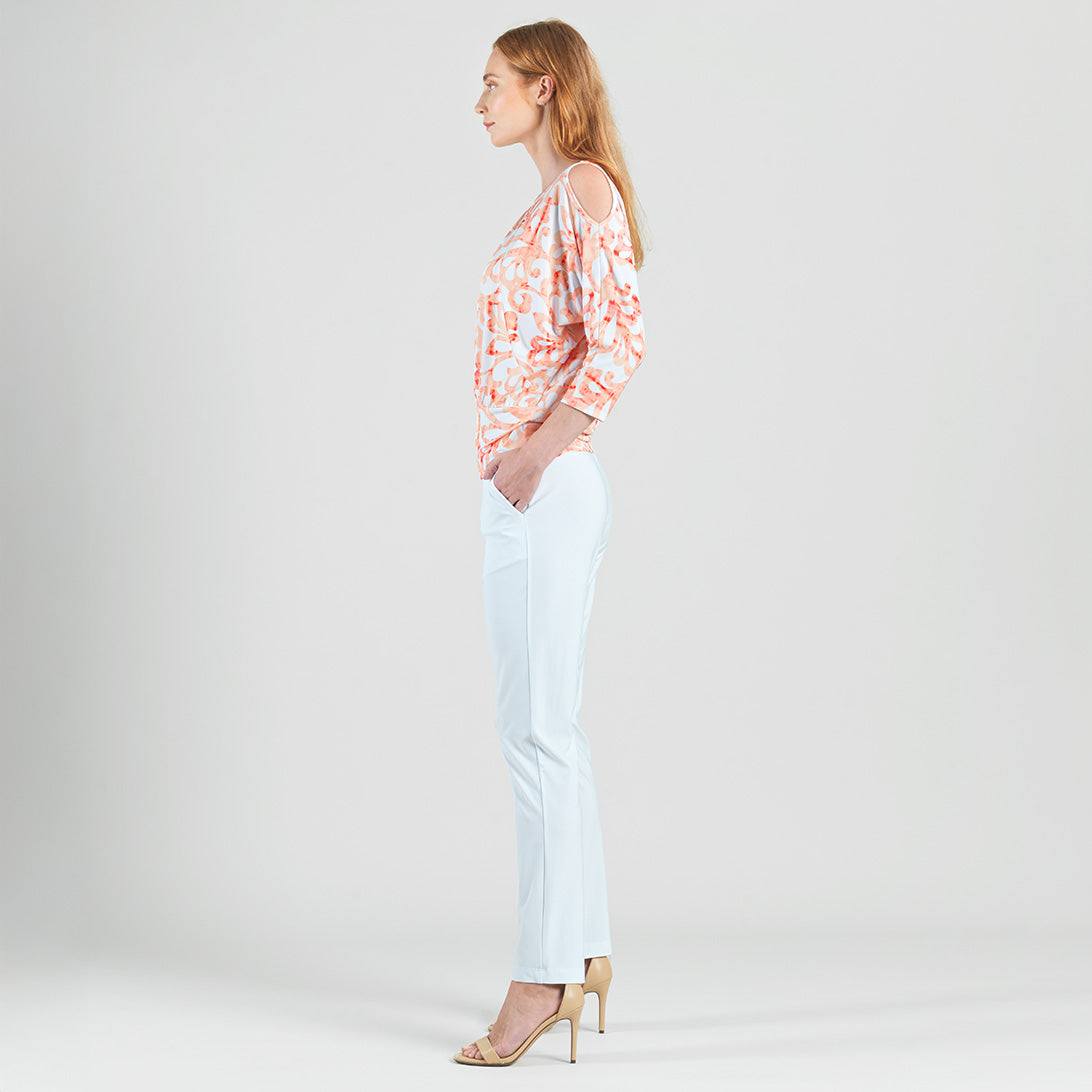 Clara Sunwoo Classic - Open Shoulder Blouson Waist Top - Damask Motif - Final Sale