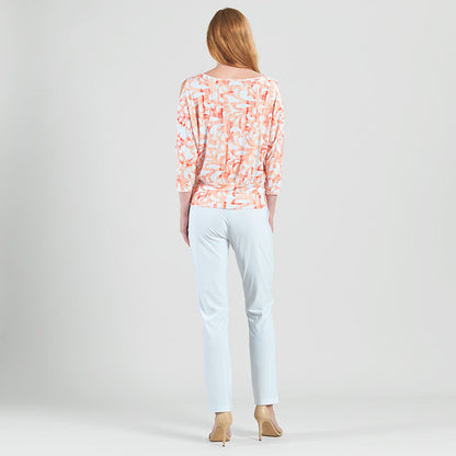 Clara Sunwoo Classic - Open Shoulder Blouson Waist Top - Damask Motif - Final Sale