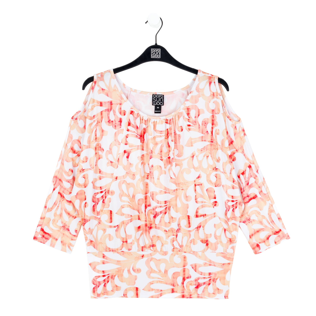 Clara Sunwoo Classic - Open Shoulder Blouson Waist Top - Damask Motif - Final Sale