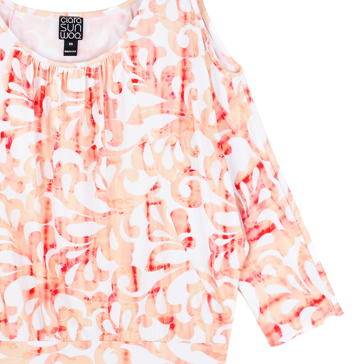 Clara Sunwoo Classic - Open Shoulder Blouson Waist Top - Damask Motif - Final Sale