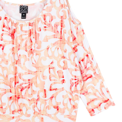 Clara Sunwoo Classic - Open Shoulder Blouson Waist Top - Damask Motif - Final Sale