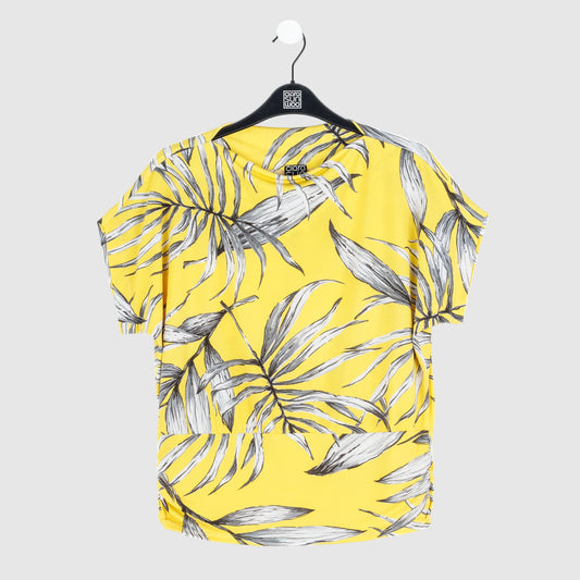 Clara Sunwoo Trending - Side Ruched Boat Neck Top - Sunlit Palm - Final Sale