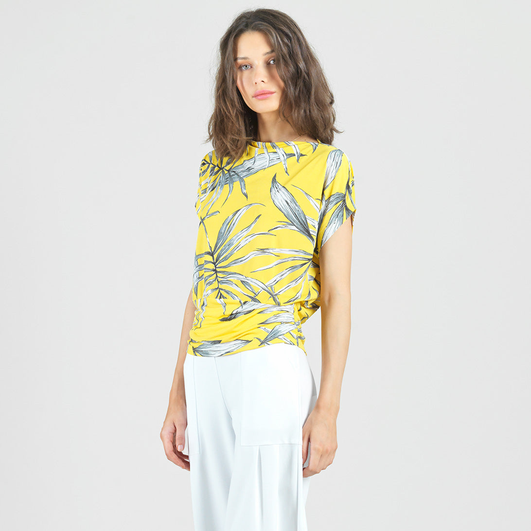 Clara Sunwoo Trending - Side Ruched Boat Neck Top - Sunlit Palm - Final Sale
