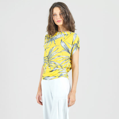 Clara Sunwoo Trending - Side Ruched Boat Neck Top - Sunlit Palm - Final Sale